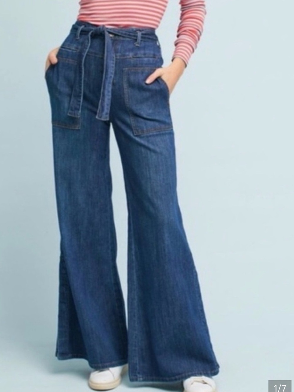 Pilcro and the Letterpress Dark Blue Wide-Leg Jeans with Front Pockets